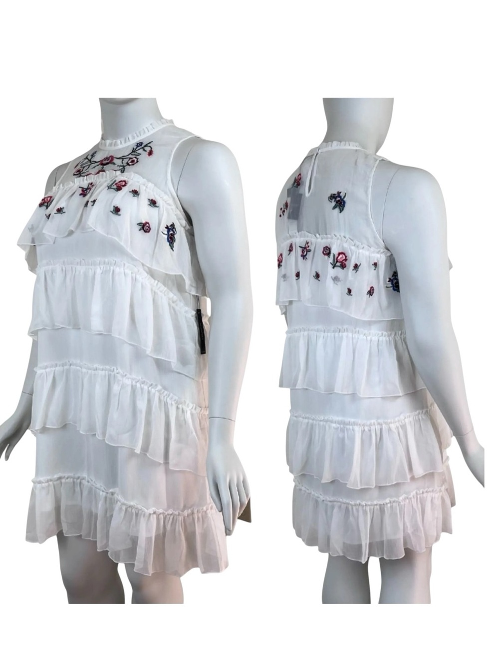 MAXSPORT White Ivory Floral Embroidered Tiered Ruffle Dress XL NWOT - Picture 3 of 12